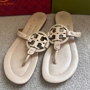 Tory Burch Miller Cream/ Light Tan Leather Sandals